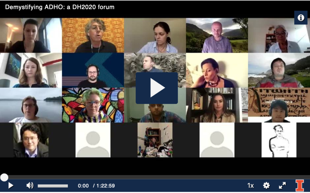Screenshot of Zoom gallery from Demystifying DH, a session at DH2020.