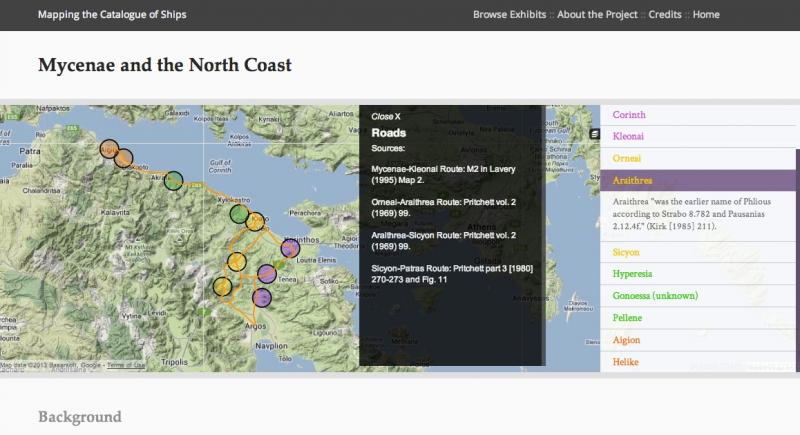 Screenshot of a map of the Mycenae and the North Coast with points and text annotation.